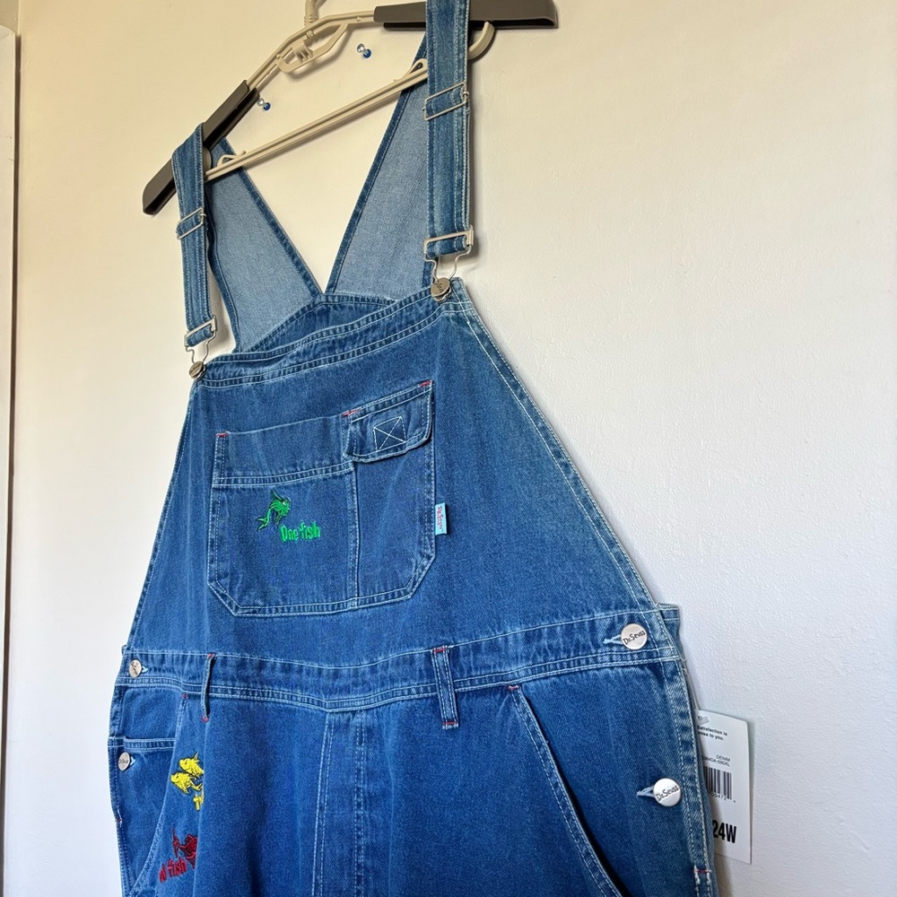 Vintage Deadstock Dr. Seuss One Fish Two Fish Red Fish Blue Fish Short Overalls - Picture 2 of 12